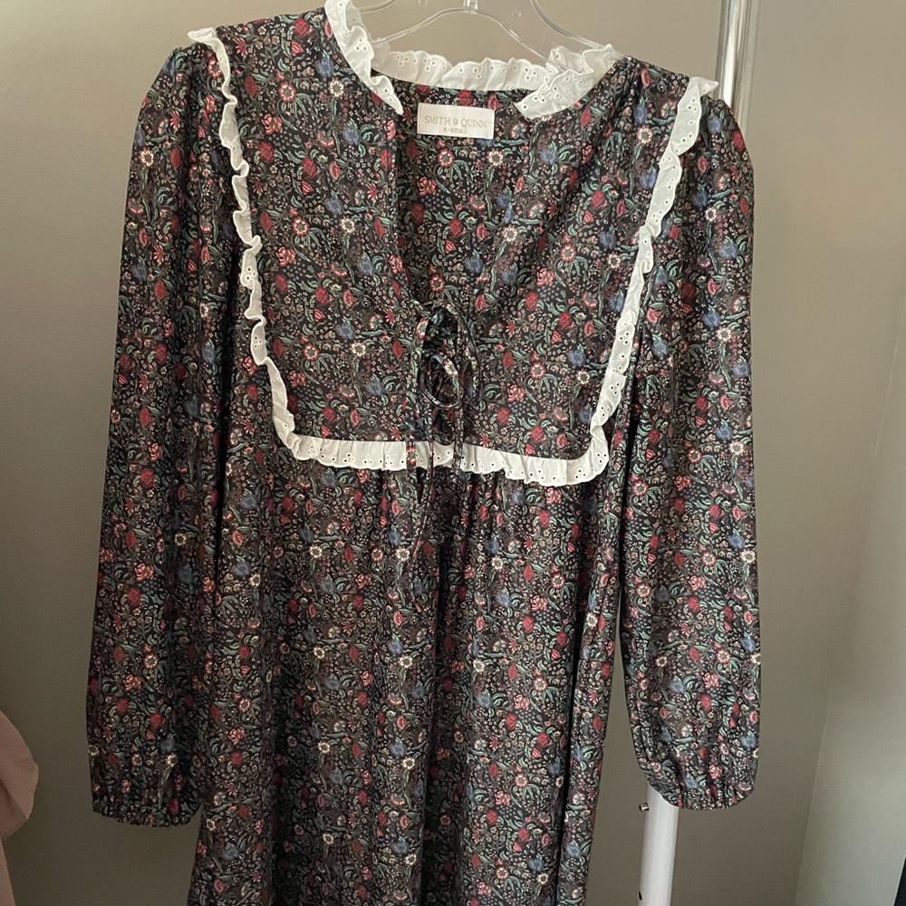 Black Floral Dress with White Trim